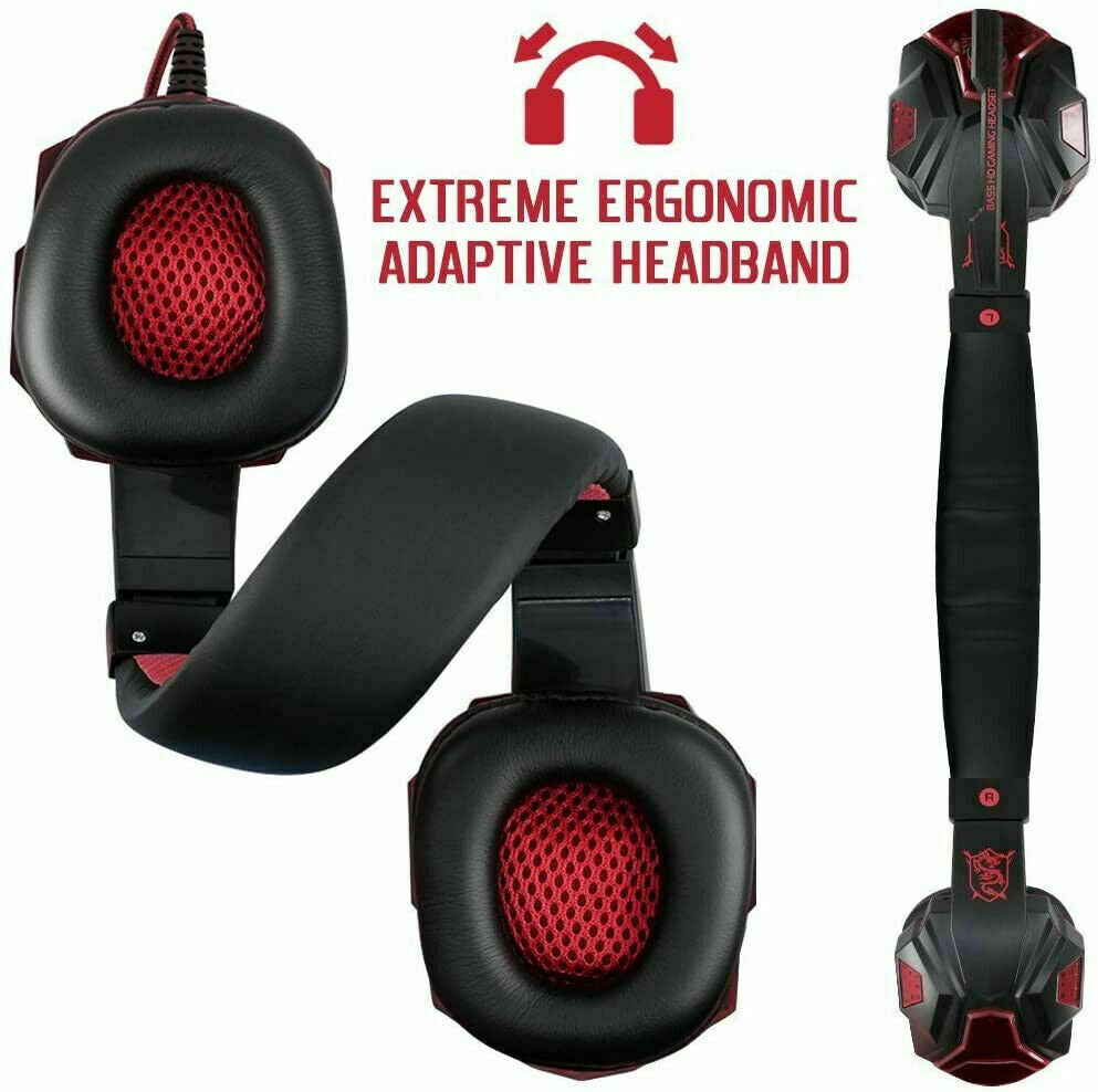 3.5mm Gaming Headset Mic LED Headphones Stereo Bass Surround For PC